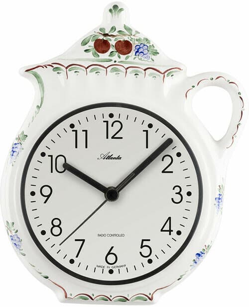 Pendule murale théière blanche radio-pilotée pour cuisine Bons plans : Nouveauté couleur : Décor épi de blé